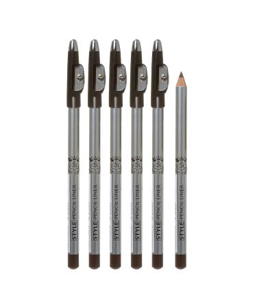 Ruby Kisses Style Pencil Liner with Sharpener Cap, 6 Pack (Dark Brown) 6 PACK Dark Brown