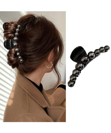 Black Pearl Hair Claw Clips Elegant Big Pearl Hair Accessories Large Size Acrylic Hairpin Hair Crab Large Ornaments Banana Barrettes Geometric Pearl Rhinestone Hair Clamps Decoration for Women 1Pcs
