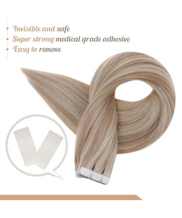 FSHINE 40cm Real Hair Tape Extensions - Ash Blonde Highlight 20 Remy Hair Pieces Invisible Adhesive #18P613 - Quality Bleaching Blonde Hair Extensions - Buy Online on SooperMarket.com