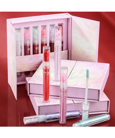 6PCS Luminous Lip Gloss Set - Shimmery Glitter & Hydrating Lipsticks in Berry Pink Nude Red Purple Orange - Lightweight Moisturizer for Gorgeous Lips - Buy Online on SooperMarket.com