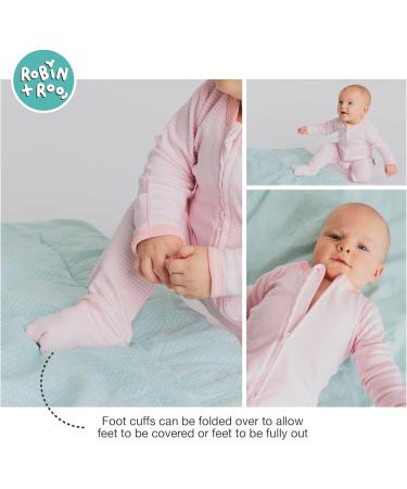 100% Cotton Double Zip Baby Sleepsuit Romper, Pink Stripe, 3-6 Months - Gender Neutral Footless Onesie with Fold Over Cuffs - Buy Online on SooperMarket.com