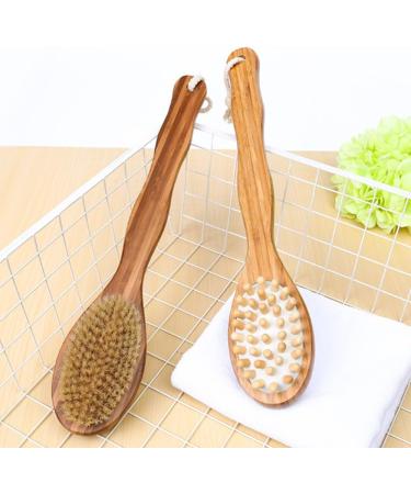 MCUILEE Wooden Bath Brush | Long Handle Body Massager Shower Brush with Bristles for Exfoliating & Back Scrubbing - International Shipping Available - Buy Online on SooperMarket.com