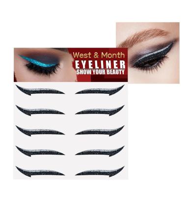 Stick On Glitter Eyeliner Strips | Instant -Adhesive Eyeliner Stencil Sparkle 5 Pairs Makeup Eyeliner Stickers Sticker Eyeliner for Party Eye Makeup Tool Eyeliner Tool Bukisa silver (five pairs)