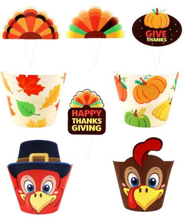 80 Pcs Thanksgiving Cupcake Toppers Pumpkin Turkey for Thanksgiving Day Decoration Party Supply (Gobble Till you Wobble) - Buy Online on SooperMarket.com