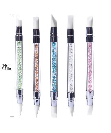 Sularpek 5Pcs Silicone Nail Art Acrylic Pen Brushes - Rhinestone Handle Double-Ended Nail Art Pen for 3D Design, Foil Carving, Drawing, and Dotting Tools - Buy Online on SooperMarket.com