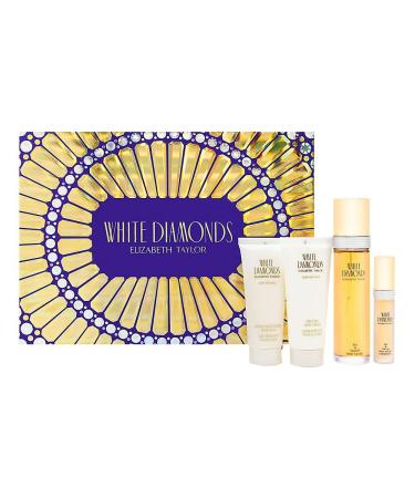 White Diamonds by Elizabeth Taylor for Women - 4 Pc Gift Set 3.3oz EDT Spray 3.3oz Gentle Moisturizing Body Wash 3.3oz Perfumed Body Lotion 10ml EDT Spray