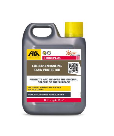 FILA Surface Care Solutions STONEPLUS Colour Enhancer Stone Sealer Outdoor Impregnator Sealer Slate Tile Sealer Ideal for Natural Stone: Travertine Granite etc. Matte Finish Patio Sealer 1L