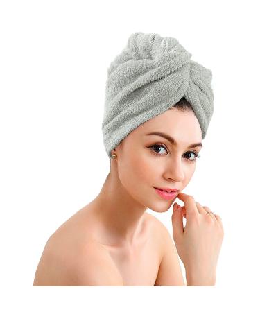 ERINA Cotton Hair Wrap Salon Towel Pack of 2 Women's Shower Cap for Hair Care Super Soft Durable Twist Hair Wrap Turban with Button for Home Hotels Salons Spas (Hair Wrap (2 Pack) Grey) Grey Hair Wrap (2 Pack)