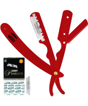 Utopia Care Professional Barber Straight Edge Razor Safety with 100-Pack Derby Blades - 100 Percent Stainless Steel (Red)