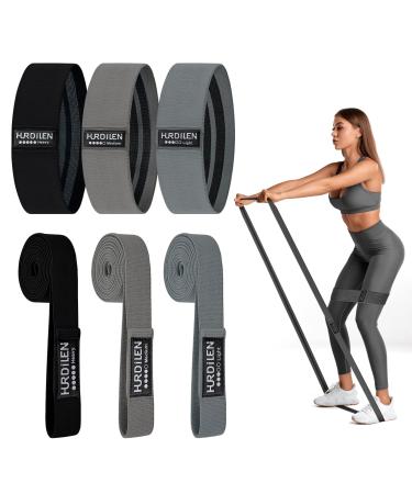 Hurdilen Exercise Loop Bands Resistance Bands Set with 3 Resistance Levels of Workout Bands and Carrying Case and Workout Manual Support for Gym Pilates Yoga Crossfit Muscle Building etc. (Black Grey Light Grey)