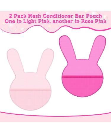 2 Pcs Rabbit Shaped Shampoo Conditioner Bar Pouch Set for Travel | Light Pink & Rose Pink | Exfoliating Loofah Bubble Foam Net - Buy Online on SooperMarket.com
