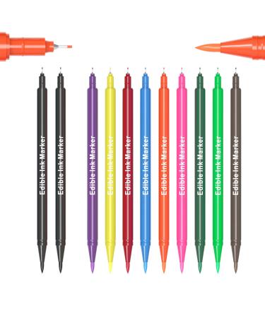 Edible Markers, 11Pcs Ultra Fine Tip(0.5mm) Food Coloring Pens, Double Sided Food Grade Gourmet Writers for Cake,Cookie,Fondant Decorating,Painting,Drawing,Baking,10 color by Edibleink
