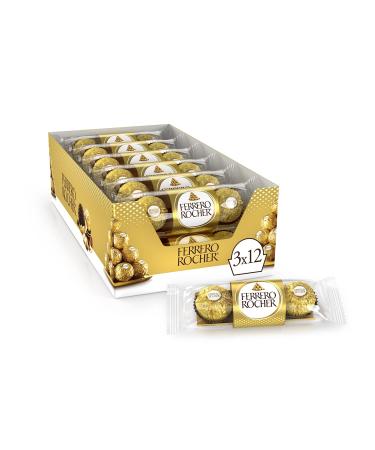 FERRERO ROCHER Fine Hazelnut Milk Chocolate 3 Individually Wrapped Chocolates 12 packs 450g Hazelnut 1 Count (Pack of 12)