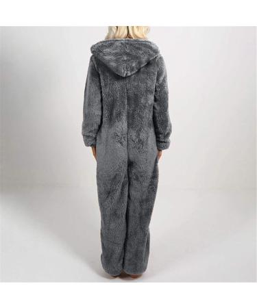 Cozy Haiorziyou Women's Plush Teddy Fleece Jumpsuit - Hooded Winter Pajamas Soft One-Piece Sleepwear (4XL Gray) - Buy Online on SooperMarket.com