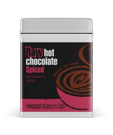Premium Vegan Raw Spiced Hot Chocolate Cocoa Powder | With Warming Winter Spices | Raw Cacao Cinnamon Nutmeg & Coconut Blossom Sugar | Dairy Free Soya free and Gluten Free | 1 x 175g Tin Can