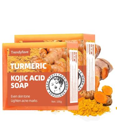 Trendyfave Turmeric Kojic Acid Soap Original Tumeric Soap Acne Dark Spots Hyperpigmentation Smooth Skin Dark Spot Remover For Face & Body Even Skin Tone Soap Bars Moisture 100g