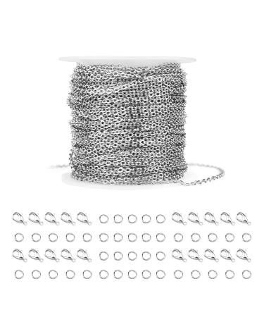 WXJ13 36 Feet Silver Stainless Steel Link Cable Chain with 20 Lobster Clasps and 30 Jump Rings for Men Women Jewelry Chain DIY Making, 2.0mm