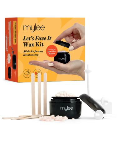 Mylee Let s Face It Wax Kit Professional Facial Waxing Kit with Black Mini Heater 50g Precision Face Wax Beads (Peach & Chamomile) Wooden Waxing Spatulas Ear & Nose Wax Applicators & USB Cable