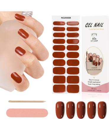 Kalolary 20PCS Nail Gel Polish Strips Dark Red Full Wraps Nail Polish Stickers Cured Gel Nail Strips Self-Adhesive Gel Nail Wrap Stickers Decals with Nail File and Stick(UV/LED Lamp Required)