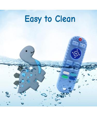 2 Pack Baby Teether Toys - Remote Control and Dinosaur Chew Toys for Babies 0-12 Months | Silicone Teethers for Boys and Girls - Reduce Gum Discomfort - Buy Online on SooperMarket.com