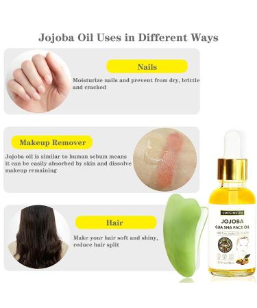 3 Pack Gua Sha Facial Oil Set - 99% Organic Jojoba Cold Pressed Vitamin E & C for Face Hair & Nails | Scented Massage Oil with Gua Sha Tool - Buy Online on SooperMarket.com