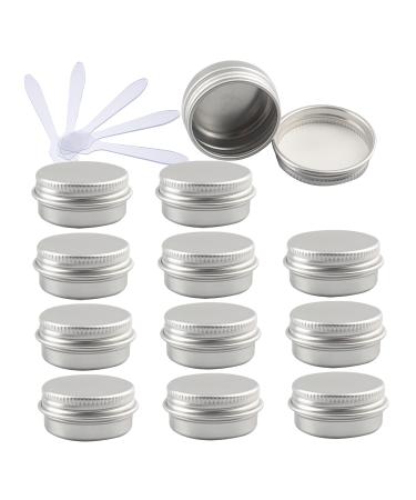 Zeoabsy 12 pieces 10ml silver aluminum empty doses with screw lid round aluminum chunks cream box screw box tins for cosmetics candle ointments 6x spatula silver 10ml