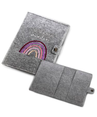 Cozy Raccoon Mutterpass Cover - Pink Felt Rainbow Design | Made in Germany | Perfect Gift for Expecting Mothers with Pockets for Insurance Card & Ultrasound Images - Buy Online on SooperMarket.com