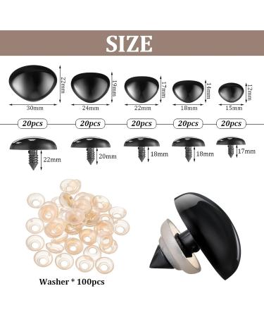 100 Pcs Plastic Safety Noses for Crochet Toys - 15mm to 30mm - Black Glossy Style - Buy Online on SooperMarket.com