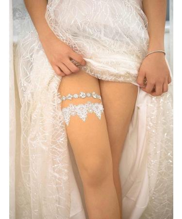 White Lace Wedding Rhinestone Garter Set - Bridal & Bridesmaid Thigh Decor (2PCS) - Buy Online on SooperMarket.com
