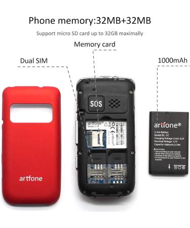 Artfone Dual Screen Flip Phone for Elderly | Easy-to-Use Big Button Mobile Phone | SOS Button & Loud Speaker | 2.4 LCD Display | Red - Buy Online on SooperMarket.com