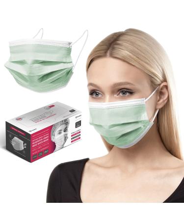HARD 100 pieces Disposable Face Masks | Made in Germany | Type IIR & CE certified | Breathable Triple Layer - Filtration 99 78% | Elastic Earloops | Mouth Cover - Adults - Green 100 Piece standard size (17 5 cm x 9 5 cm) Green
