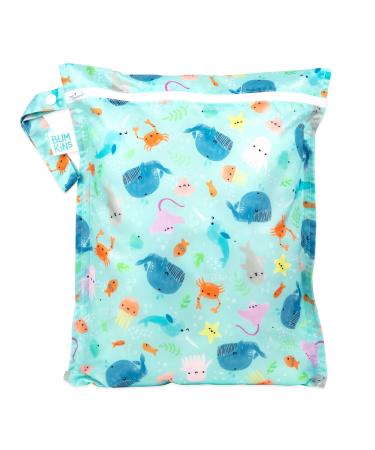Bumkins Waterproof Wet Bag, Washable, Reusable for Travel, Beach, Pool, Stroller, Diapers, Dirty Gym Clothes, Wet Swimsuits, Toiletries, 12x14 - Ocean Life
