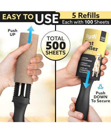 Tydi Pet Lint Rollers - 500 Sheets of Lint Roller Refills & 2 Handles - 100 Sheets per Sticky Clothes Roller - Lint Rollers for Pet Hair - Reusable Lint Roller for Clothes - Fluff Remover for Clothes 2 Handles + 500 Sheets - Buy Online on SooperMarket.com
