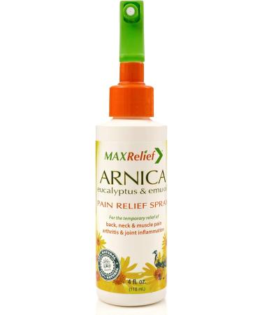 MaxRelief Arnica Pain Relief Spray - Australia's #1 - now available in Canada - Arnica Eucalyptus & Emu Oil - 4 oz - 3X times more Arnica than other Pain Sprays Chosen by Sufferers of Back Neck & Muscle Pain & Reduces Arthritis Pain & Joint Inflammation - Buy Online on SooperMarket.com