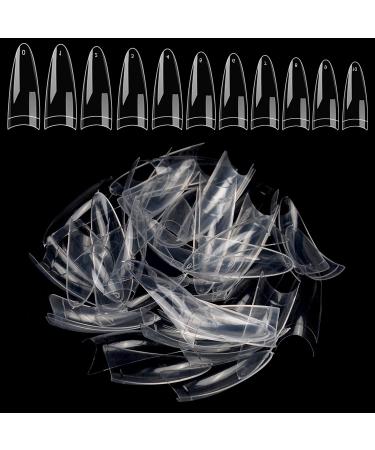 Noverlife 1100PCS C Curved Long Almond False Nail Tips, 11 Sizes, Half Cover Manicure Acrylic Fake Nails, Mani Pedi Artificial Nail Tips for Nail Salon & Home DIY Nail Art Decor - Clear