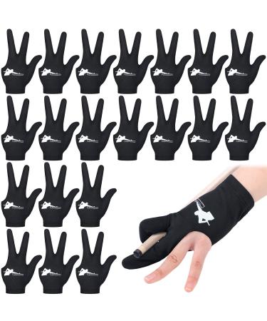 20 Pcs Billiard Pool Gloves Three Fingers Billiard Gloves Left and Right Hand Universal Cue Sports Gloves for Women Men Billiard Shooters Accessories Black