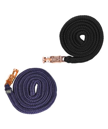 Marengos - Leading knitting with panic hooks Modern Ros 200 cm |Keeping line made of 100% polyester |Completely braided horse knit |Connection trick with rose gold fittings |night blue