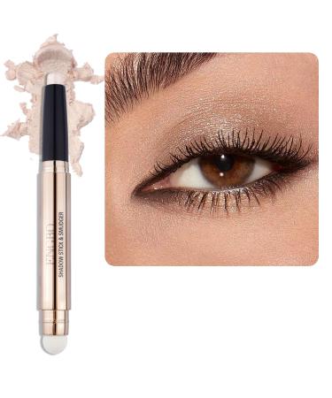 Enfuntins Shimmer Cream Eyeshadow Stick  Eye Brightener Stick Glitter Eyeshadow Crayon Pencil with Soft Smudger  Long Lasting Waterproof Highlighter Eye Shadow Makeup (02 Light Gold Shimmer)