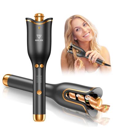 GHKJOK Automatic Curling Iron for Women Long Hair Auto Hair Curler Rotating 1 Ceramic Barrel Automatic Rotate Curling Wand Spin Curling Iron 4 Temps & 3 Timers Fast Heating Easy for Use B-black