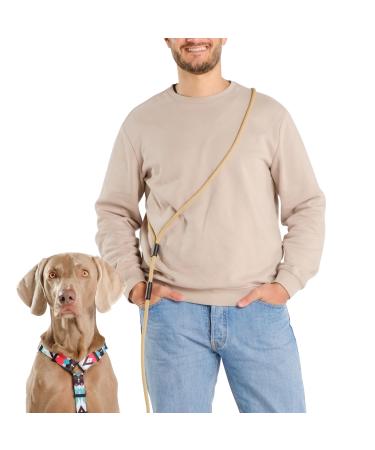 Hands-free dog leash 2 meters of leash continuously adjustable belly belt running leash jogging leash 3 in 1 multifunction line for large and small dogs training lines hunting leash touline beige