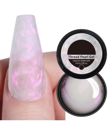 TBeautfave Pearl Gel Nail Polish Shell Thread Gel Nail Polish Pearl White Pearlescent Shimmer Nail Varnish Soak off UV/LED Nail Gel Swirl Thread DIY Nail Art Christmas Nails PearlWhite