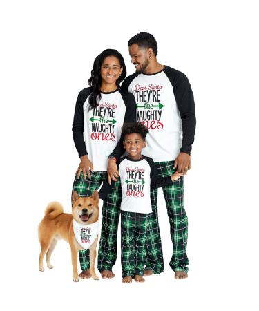 IFFEI Christmas Pyjamas Matching Family Pajamas Sets Xmas Pjs Letter Print Tops and Plaid Pants Sleepwear Nightwear for Women Men Kids Baby Pet Men L Green/Letter