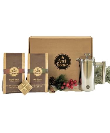 Vietbeans coffee gift set French Press Klein - gifts for coffee lovers - coffee maker French press and two exclusive types of coffee - coffee gift - gift idea coffee (whole bean)