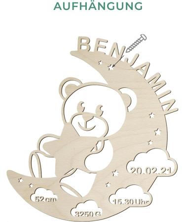 LAUBLUST Night Light Bear in the Moon - Personalized Baby Gift for Birth & Baptism - LED Natural Lighting for Kids - Buy Online on SooperMarket.com