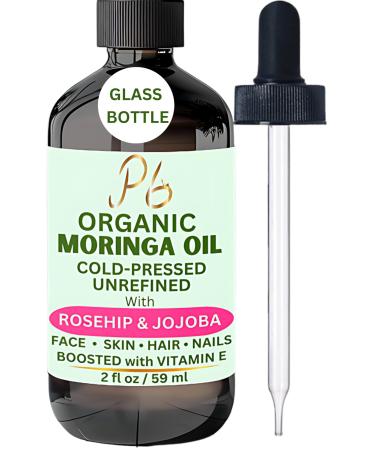 Premium Organic Cold-Pressed Moringa Oil Unrefined & Nutrient-Rich for Skin Hair & Body Anti-Aging Face Oil with Organic Rosehip Jojoba Oil Boosted with Vitamin E Organic face Oil Glass Bottle