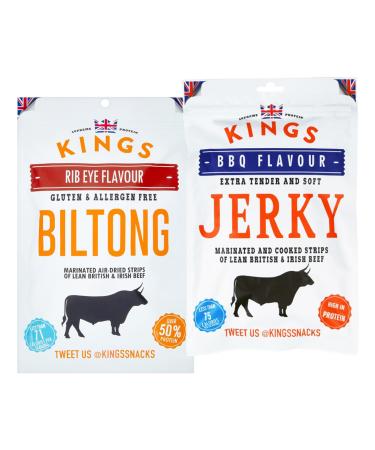 Kings Beef Jerky XXL BIG BAG Mix Pack Ribeye Biltong/BBQ Jerky Trockenfleisch High Protein Glutenfrei (300g&350g) (Mix Pack)