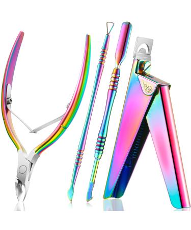 Nail Clippers for Acrylic Nails, Acrylic Nail Clipper, Nail Cutter, False Nail Tips Clipper Set, Stainless Steel Rainbow Color Nail Manicure Set for Salon Home Nail Art (Rainbow Color)