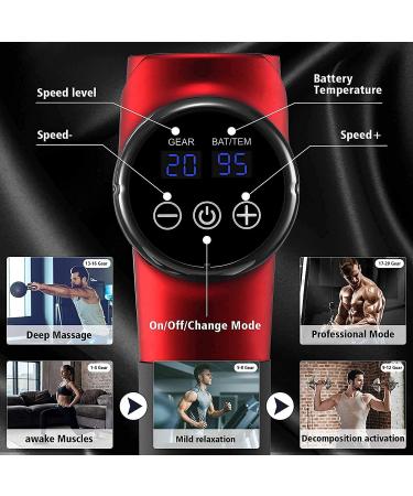 Deep Tissue Heated Massage Gun with Adjustable Temperature and 20 Speeds - Muscle Massager for Post-Workout Pain Relief in Gym, Home, Outdoors - Red - Buy Online on SooperMarket.com