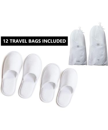 MODLUX Spa Slippers - 12 Pairs of Cotton Velvet Closed Toe Disposable Slippers with Travel Bags - Non-Slip, Thick & Soft - Ideal for Home, Hotel, or Commercial Use (12 Pack Combo White) - Buy Online on SooperMarket.com