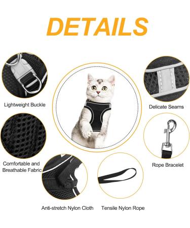 Frevoitna Cat Dishes with Leash - Adjustable Cat Harness Reflective & Breathable - Ideal for Walks (Black XS) - International Shipping Available - Buy Online on SooperMarket.com